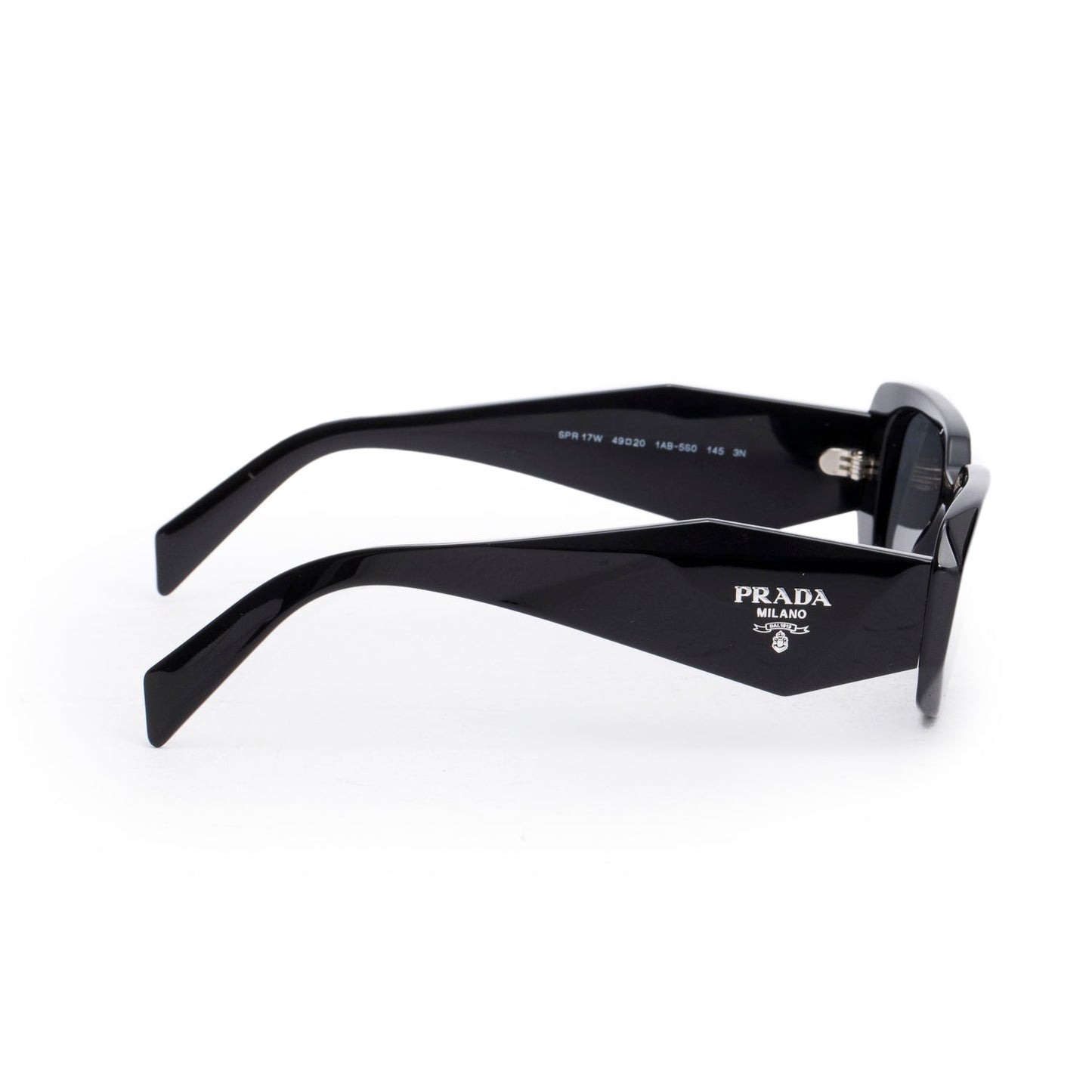 Prada SPR 17W Black Acetate Symbole Rectangular Sunglasses