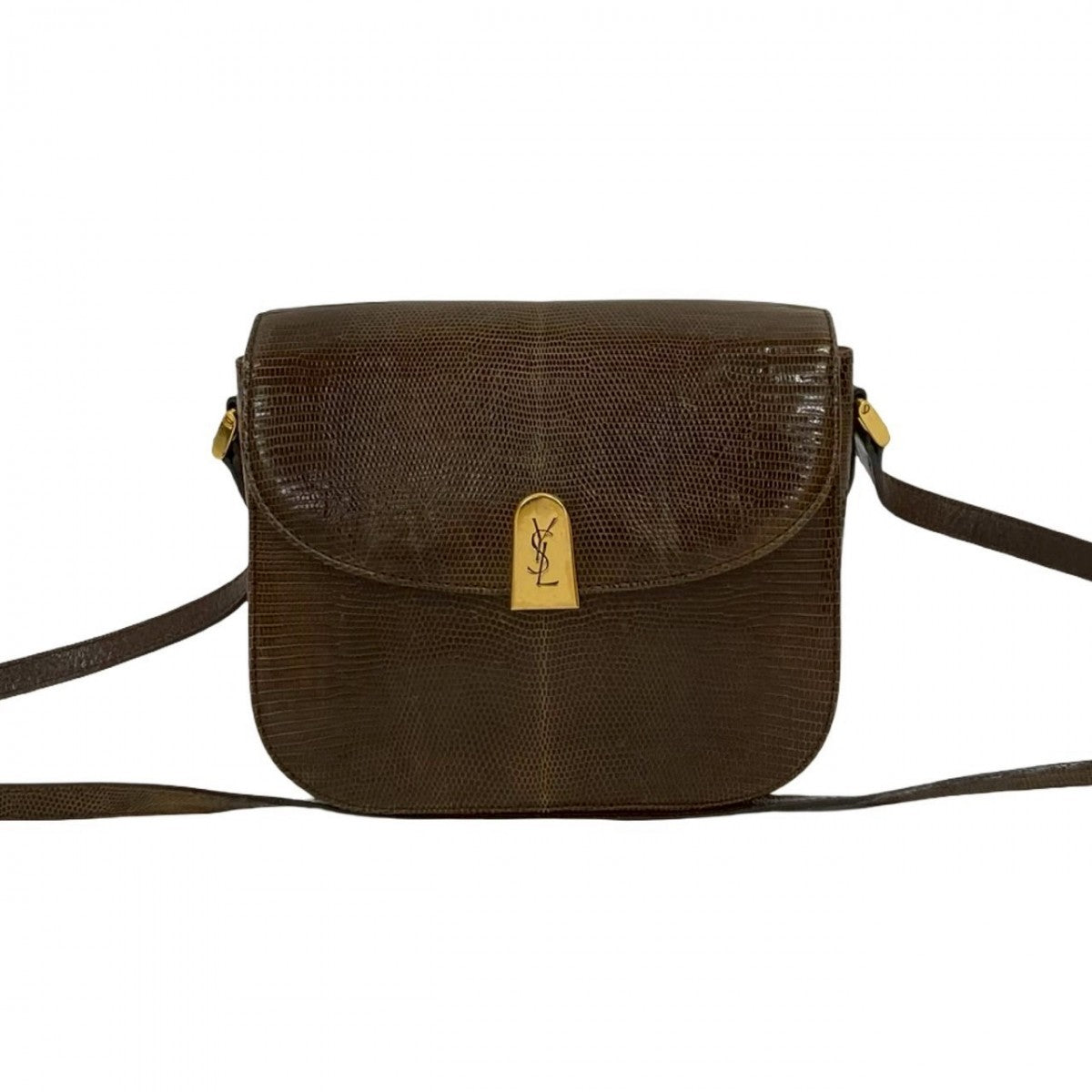 YVES SAINT LAURENT Shoulder Bag leather Brown YSL logo Metal Women