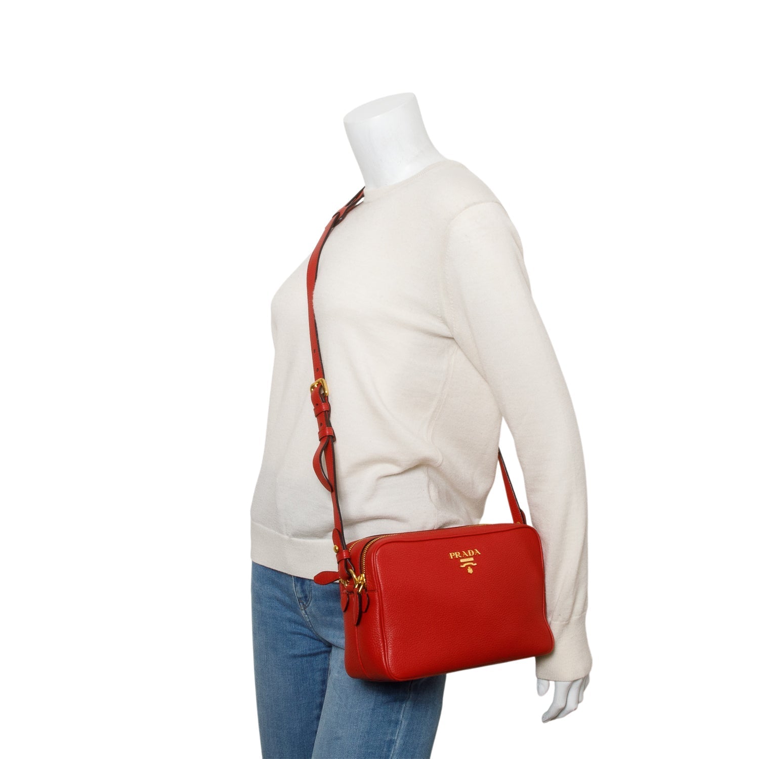Prada Red Vitello Phenix Leather Camera Bag
