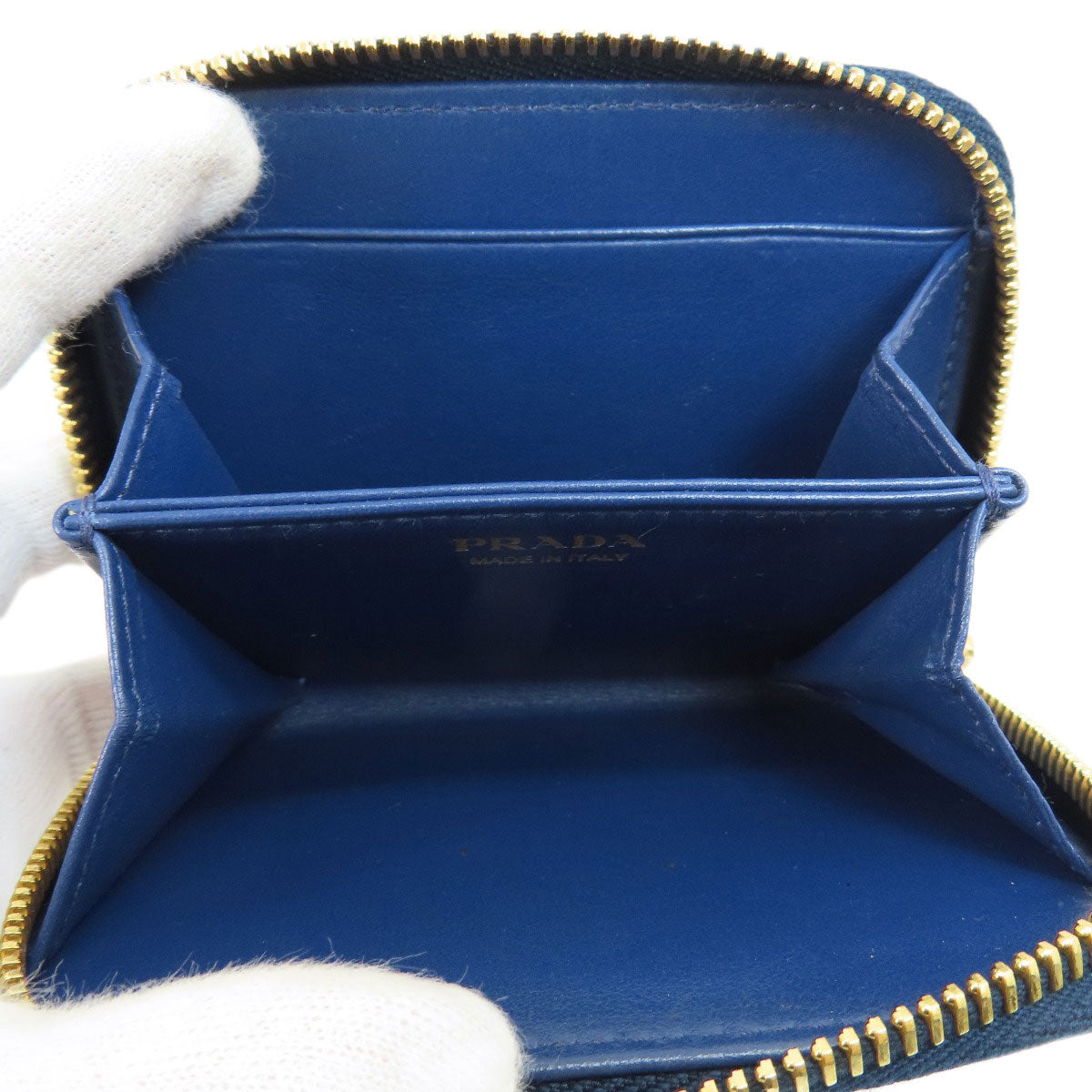 PRADA Coin case leather blue Saffiano logoMetal