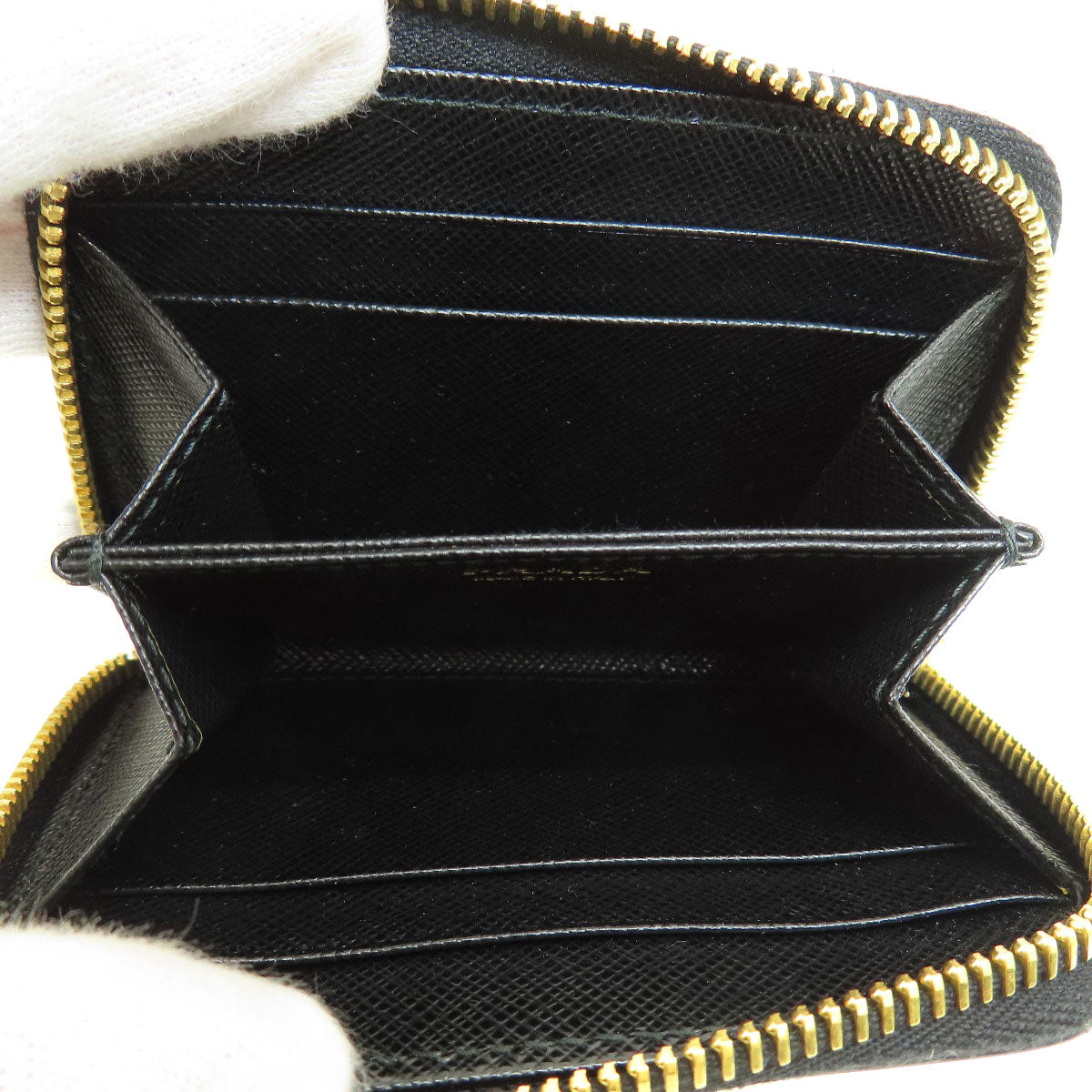 PRADA Coin case leather black Saffiano logoMetal