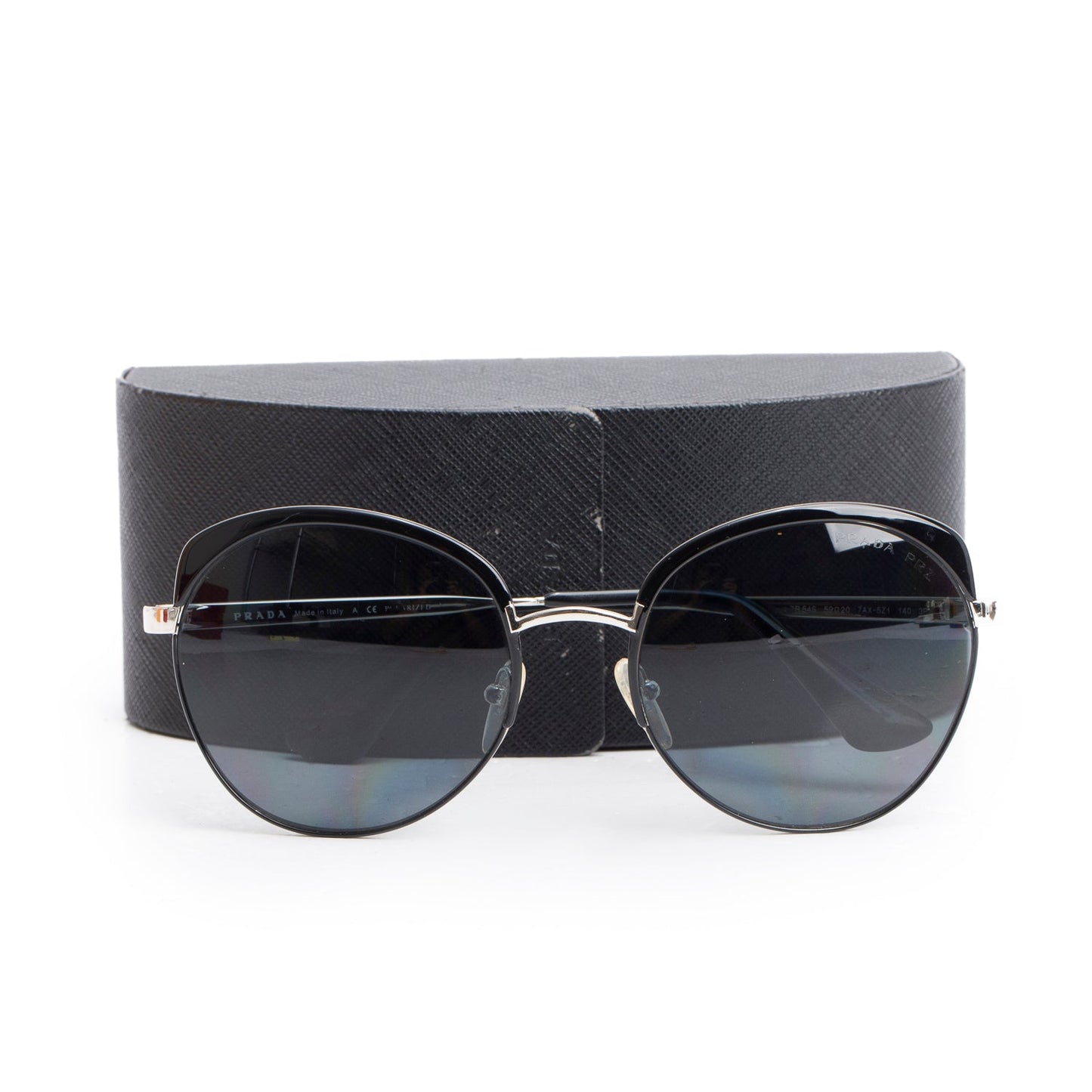 Prada SPR 54S Silver Tone Black Polarized Round Sunglasses