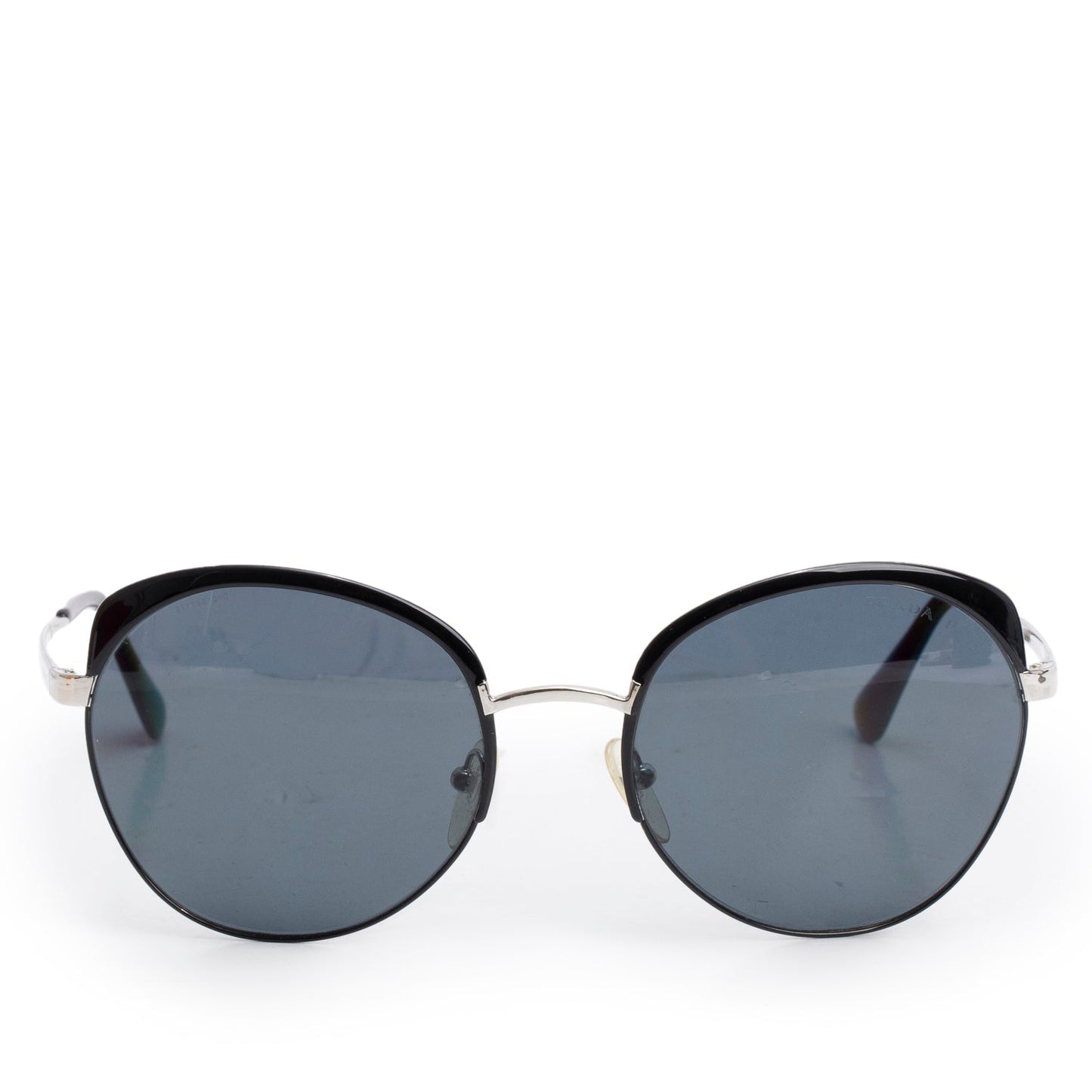 Prada SPR 54S Silver Tone Black Polarized Round Sunglasses