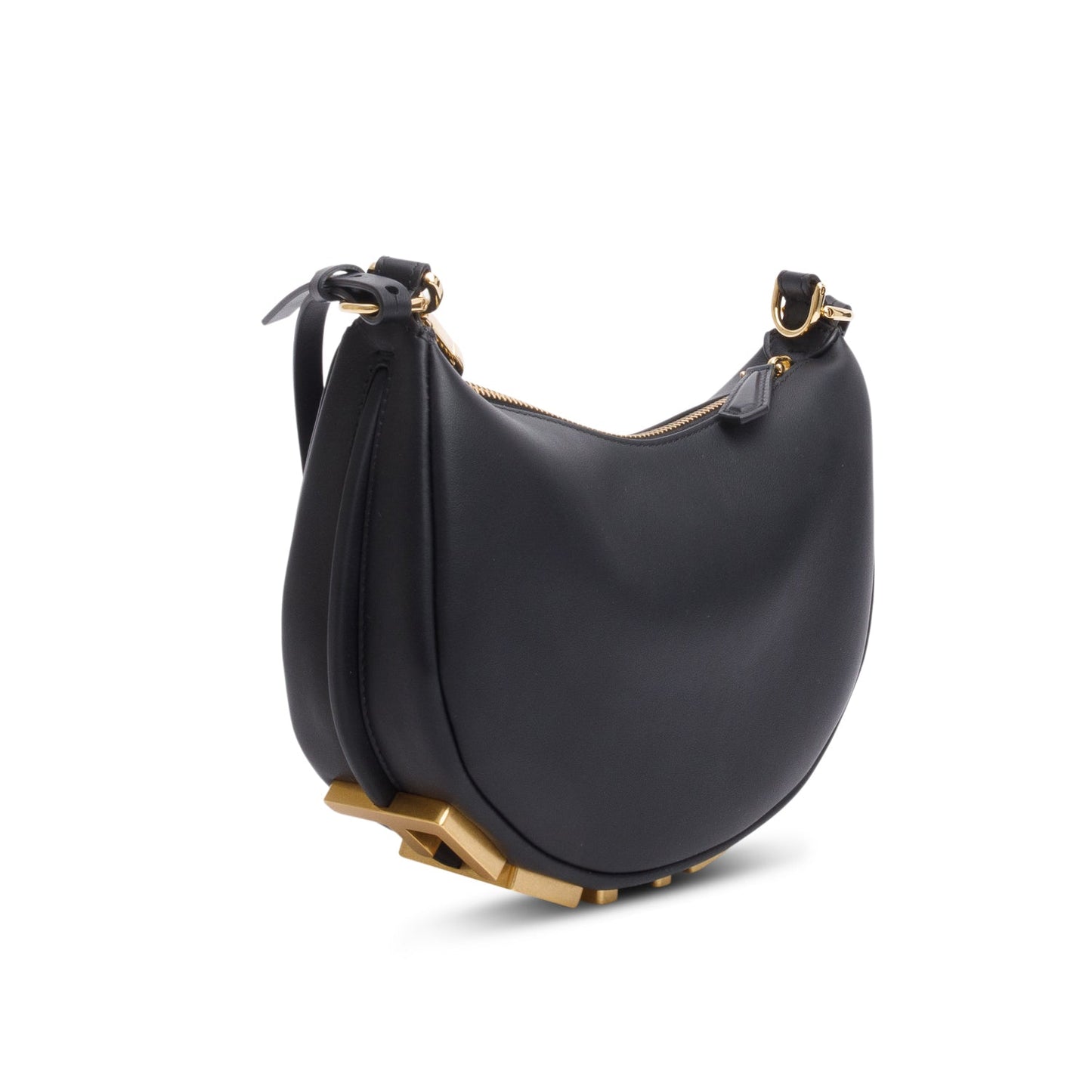 Fendi 2024 Black Vitello Grace Leather Mini Fendigraphy Hobo Bag
