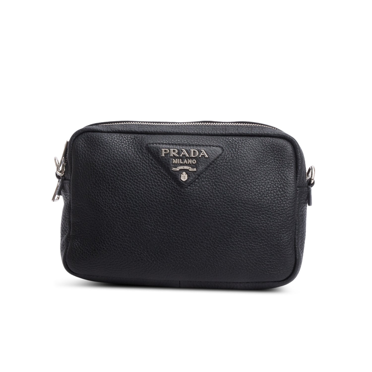 Prada Black Vitello Daino Soft Medium Double Zip Shoulder Bag