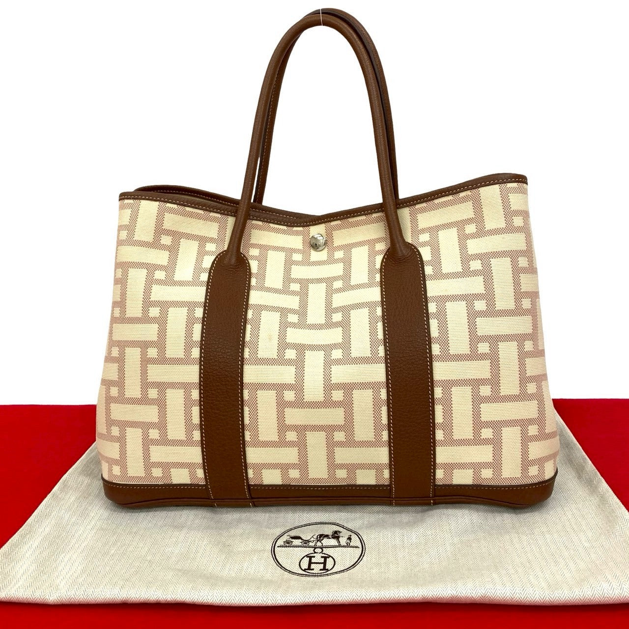 HERMES Tote Bag canvas Brown Garden party PM