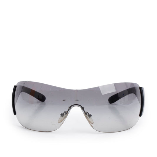 Prada SPR 22M Black Rimless Shield Sunglasses