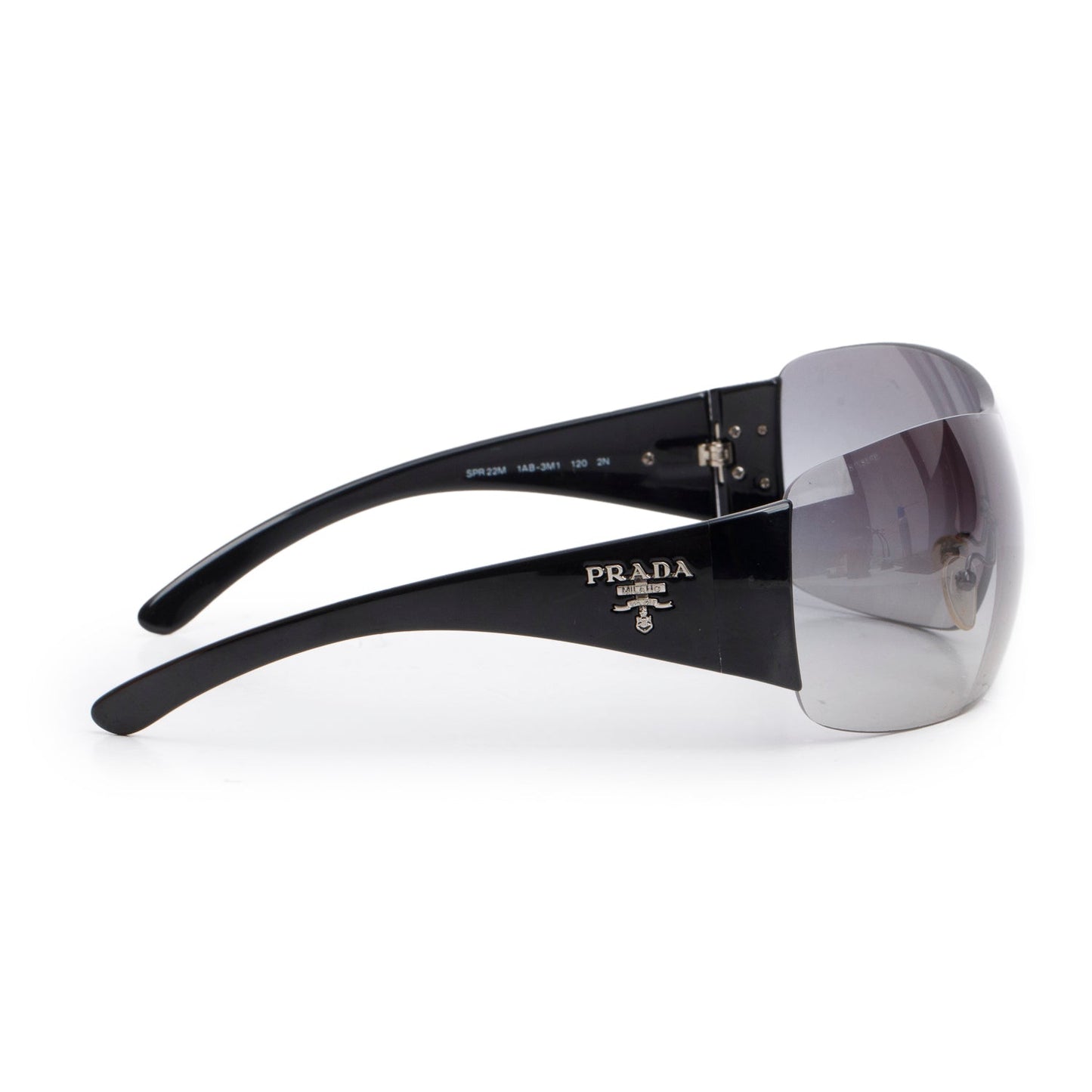 Prada SPR 22M Black Rimless Shield Sunglasses