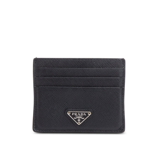 Prada 2020 Black Saffiano Leather Triangle Card Case