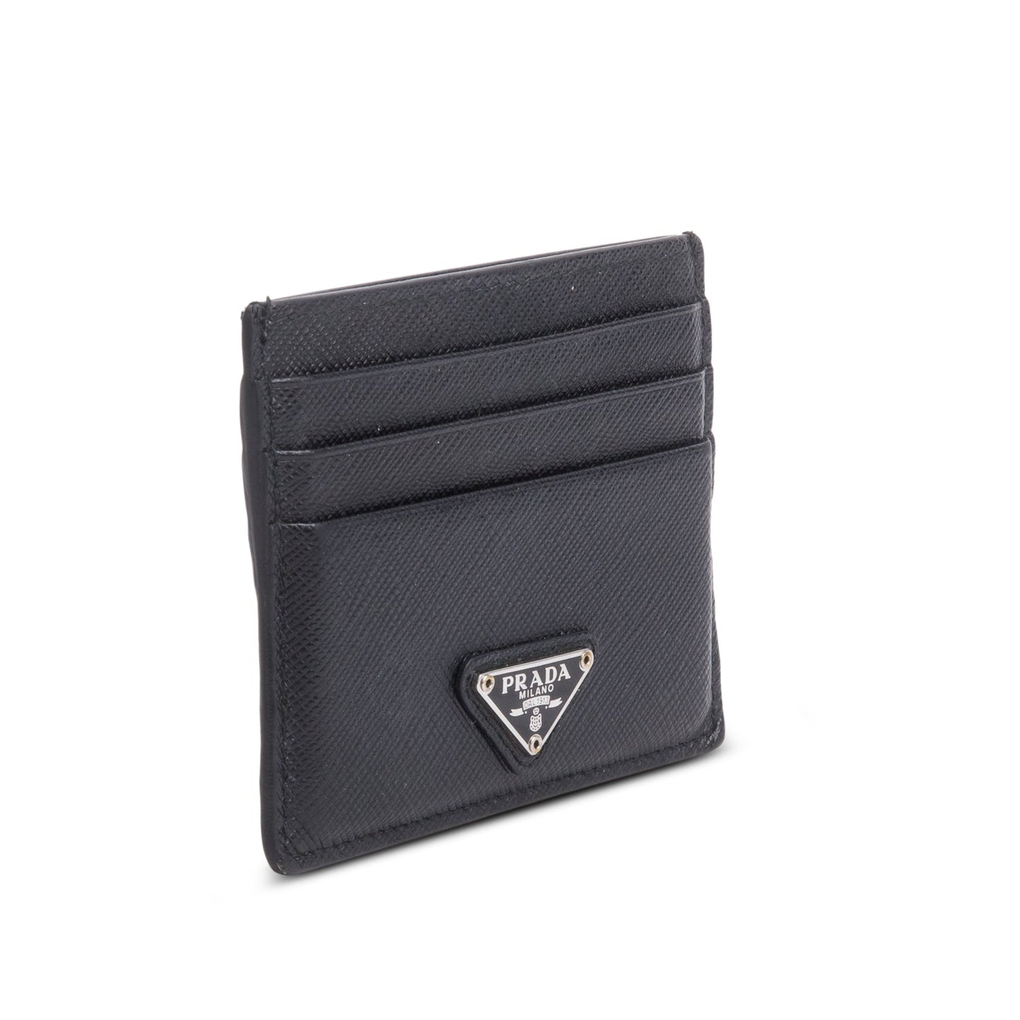 Prada 2020 Black Saffiano Leather Triangle Card Case