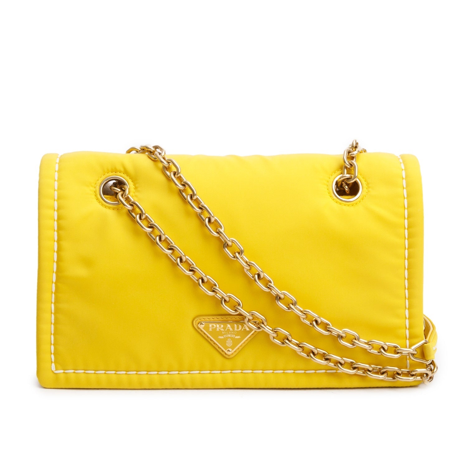 Prada Yellow Nylon Tessuto Chain Flap Bag