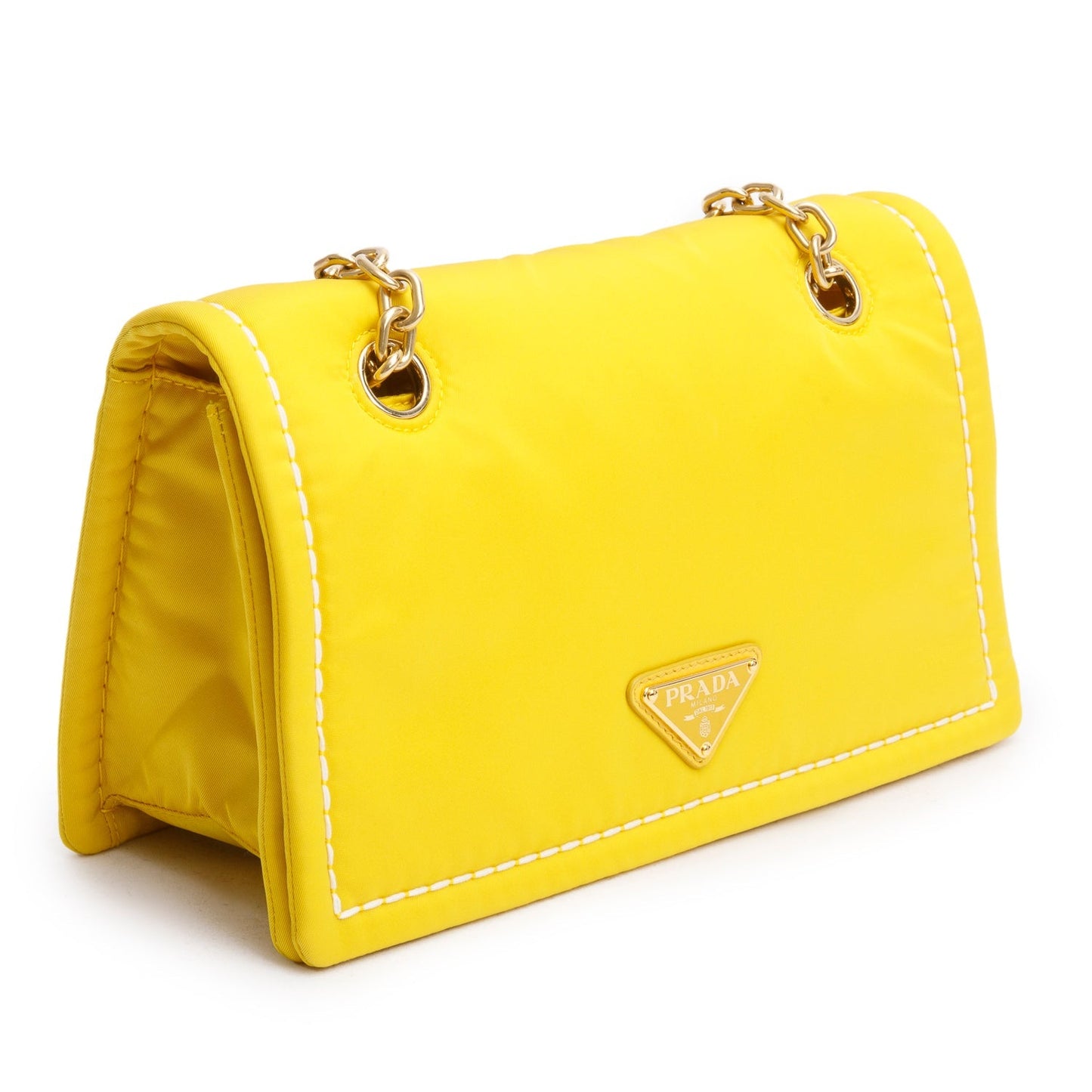 Prada Yellow Nylon Tessuto Chain Flap Bag