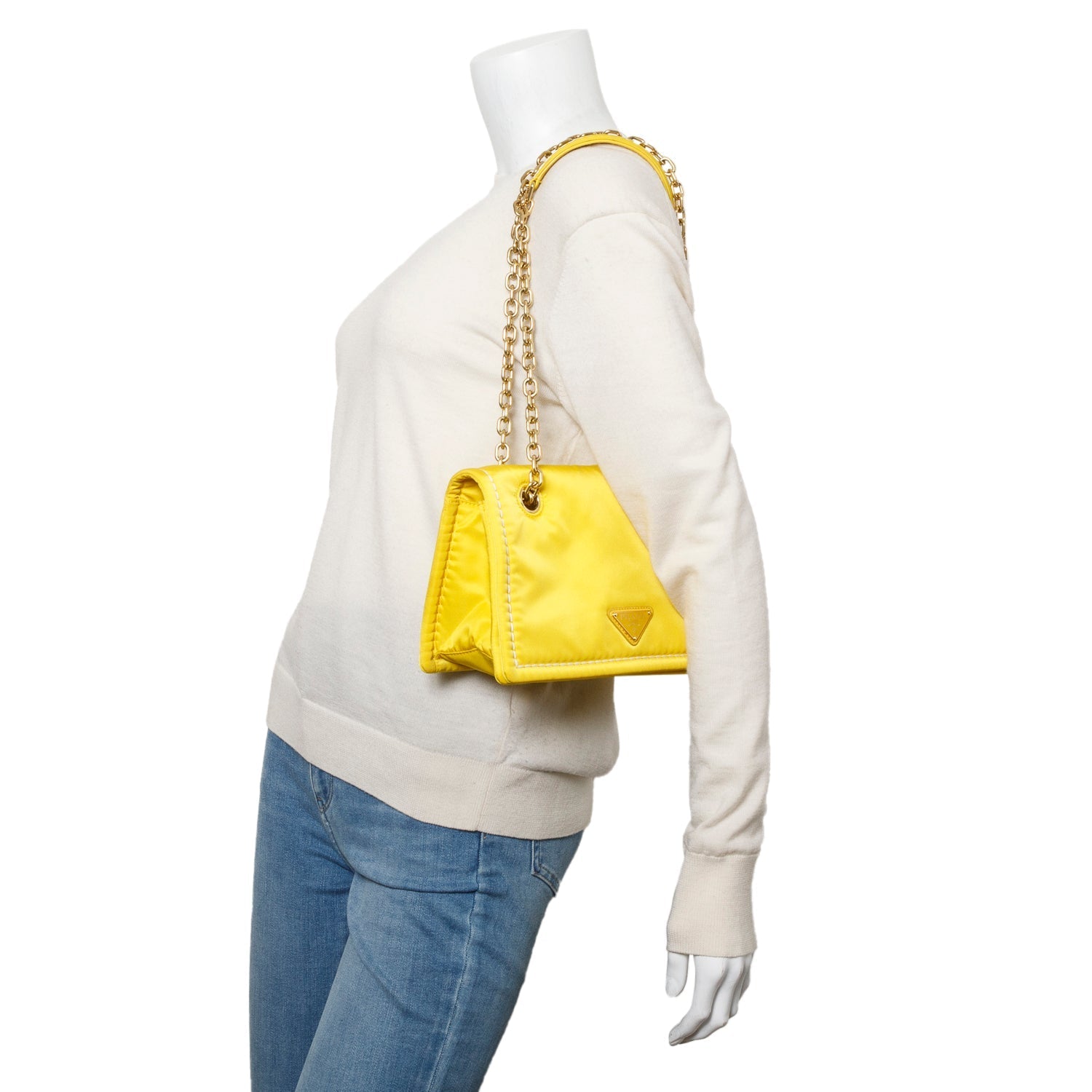 Prada Yellow Nylon Tessuto Chain Flap Bag