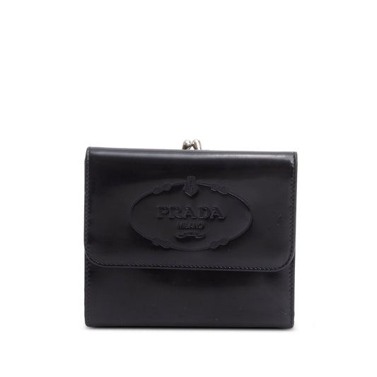 Prada Black Spazzolato Trifold Compact Wallet