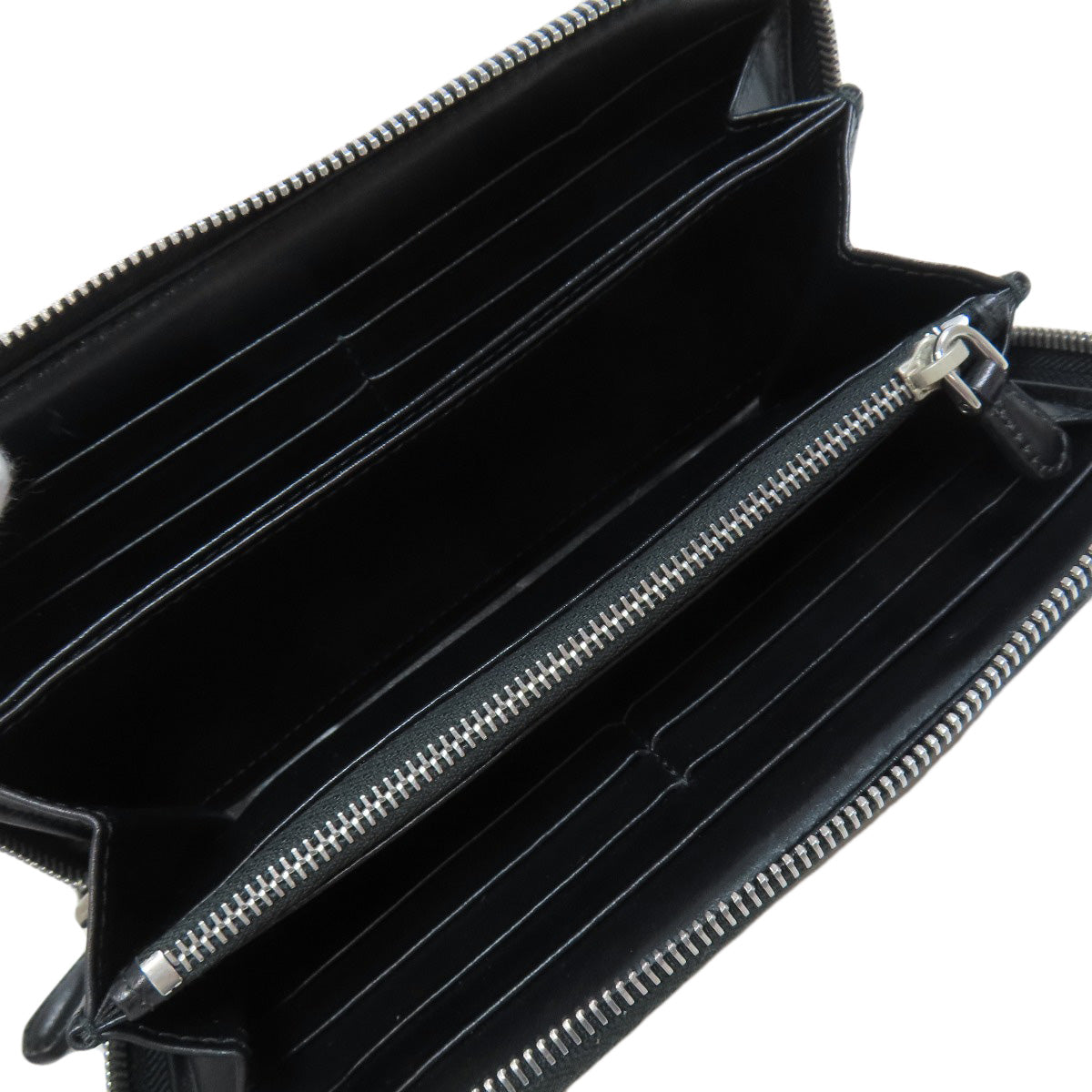 PRADA Long Wallet Purse leather black Zip Around