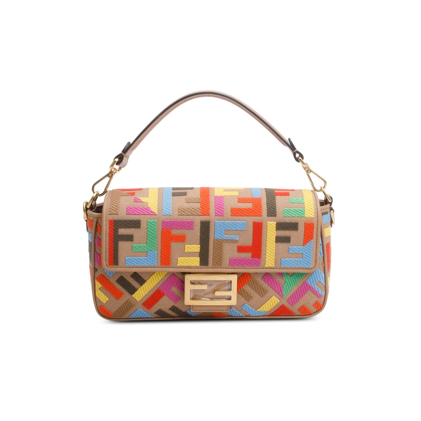 Fendi Multicolor Canvas Vitello King FF Embroidered Baguette