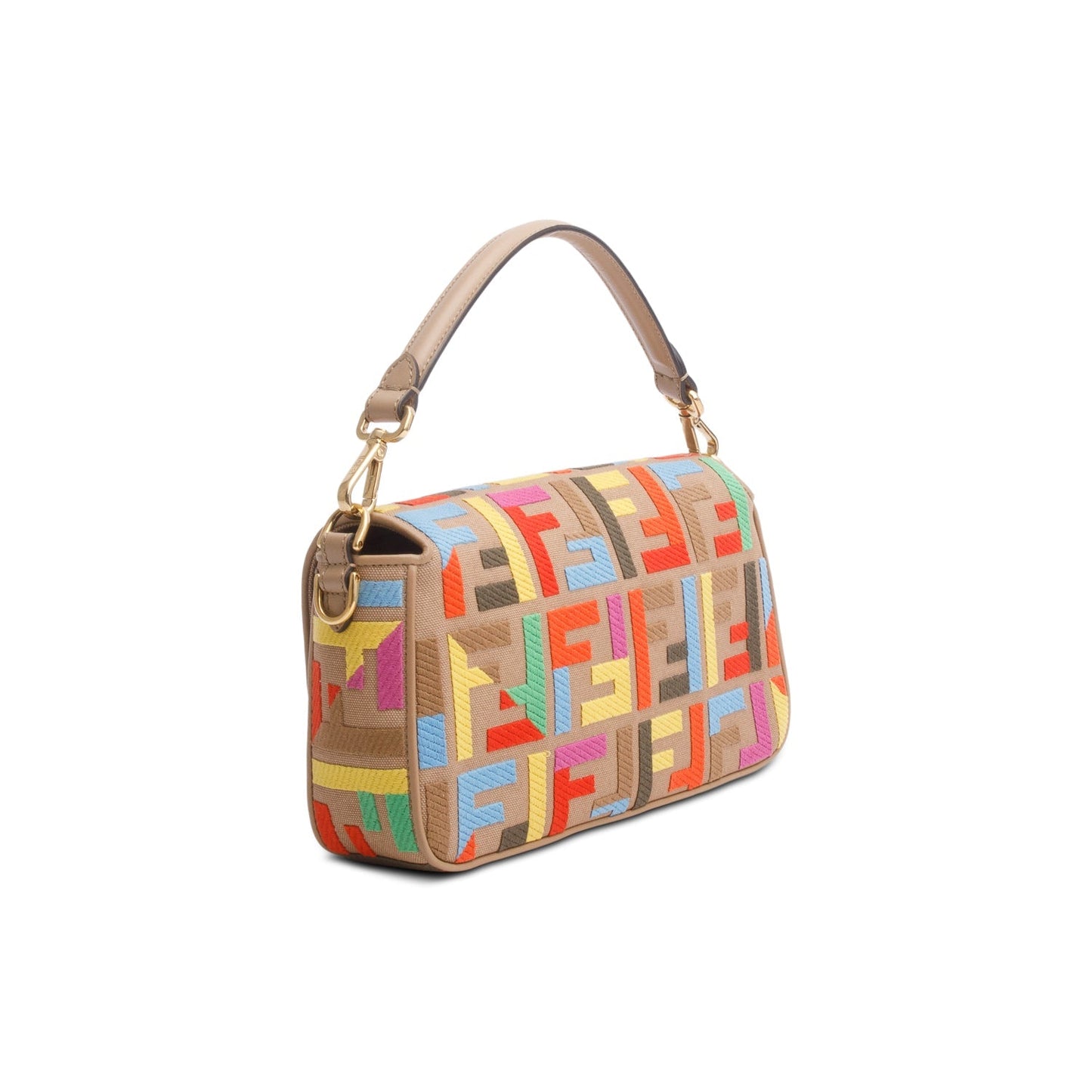 Fendi Multicolor Canvas Vitello King FF Embroidered Baguette