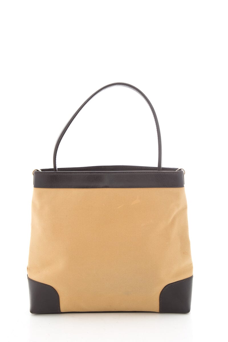 Gucci Web Tan Leather Canvas Shoulder Bag