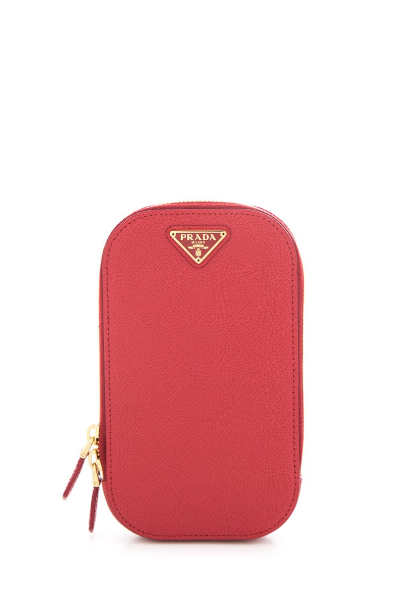 Prada Red Leather Zip Phone Holder Cross-Body Luxury Handbag