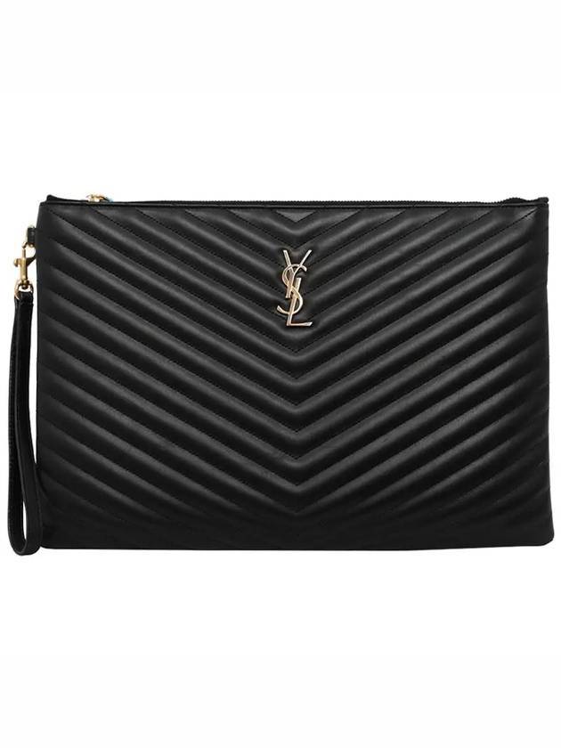 Luxury Saint Laurent Trending 2026 Matelasse Leather Document Holder Black