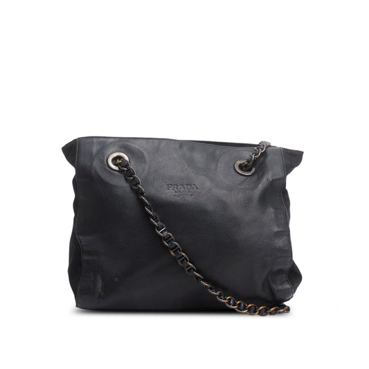 Prada Black Nappa Leather & Tessuto Nylon Catena Bag