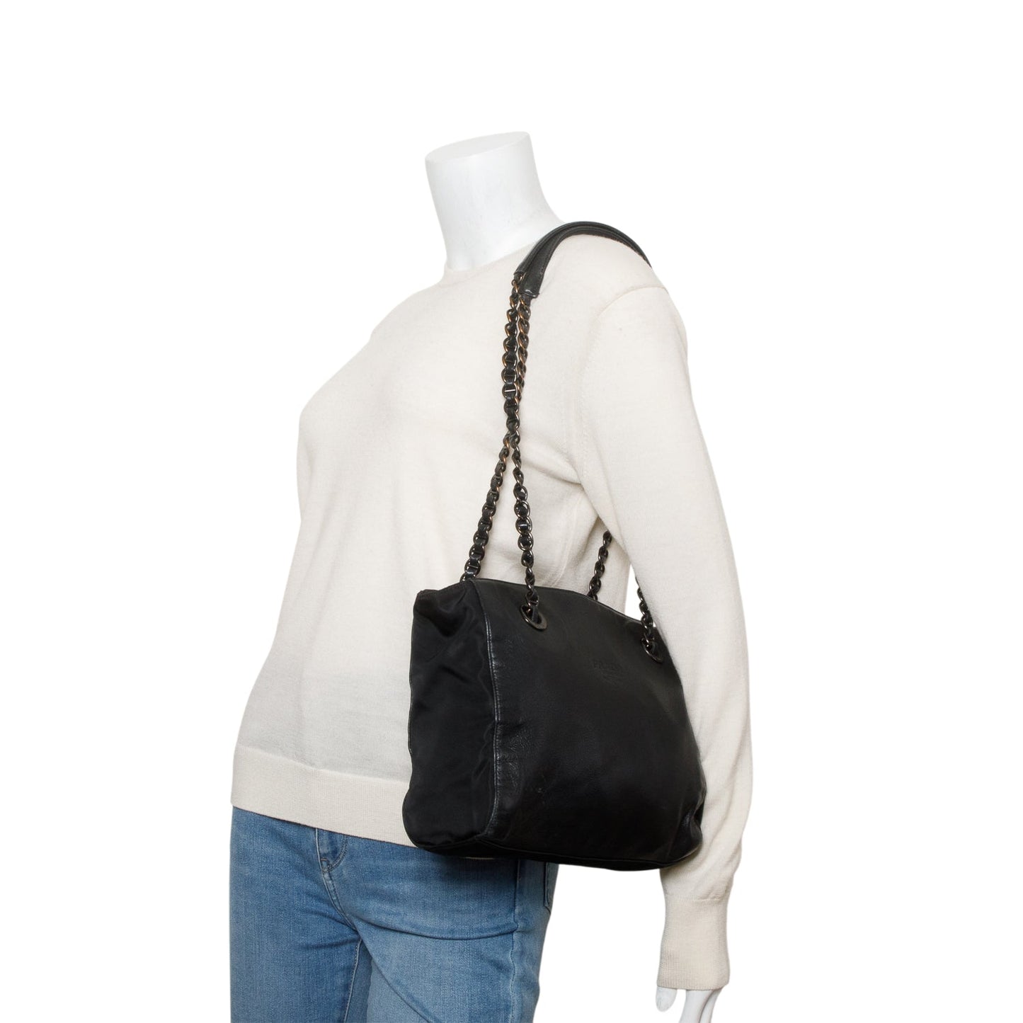 Prada Black Nappa Leather & Tessuto Nylon Catena Bag