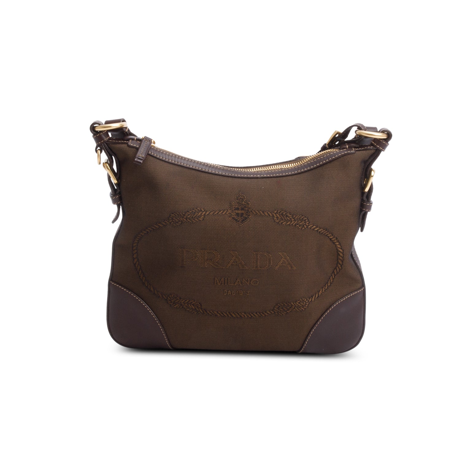 Prada Brown Canapa Jacquard Logo Flat Messenger Bag