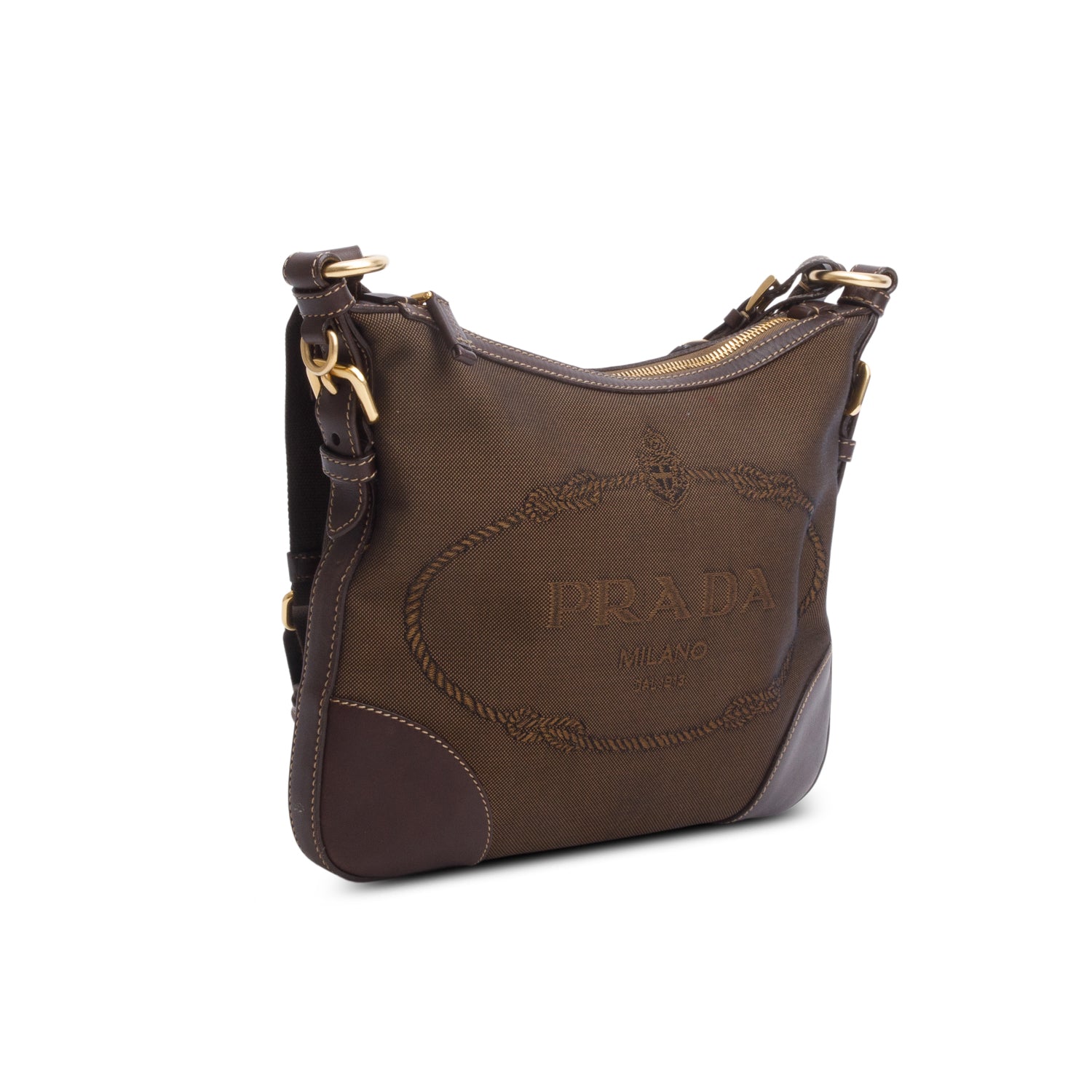 Prada Brown Canapa Jacquard Logo Flat Messenger Bag