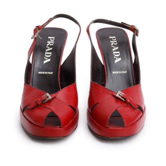 Prada Red Patent Leather Platform Sandals, Size 38
