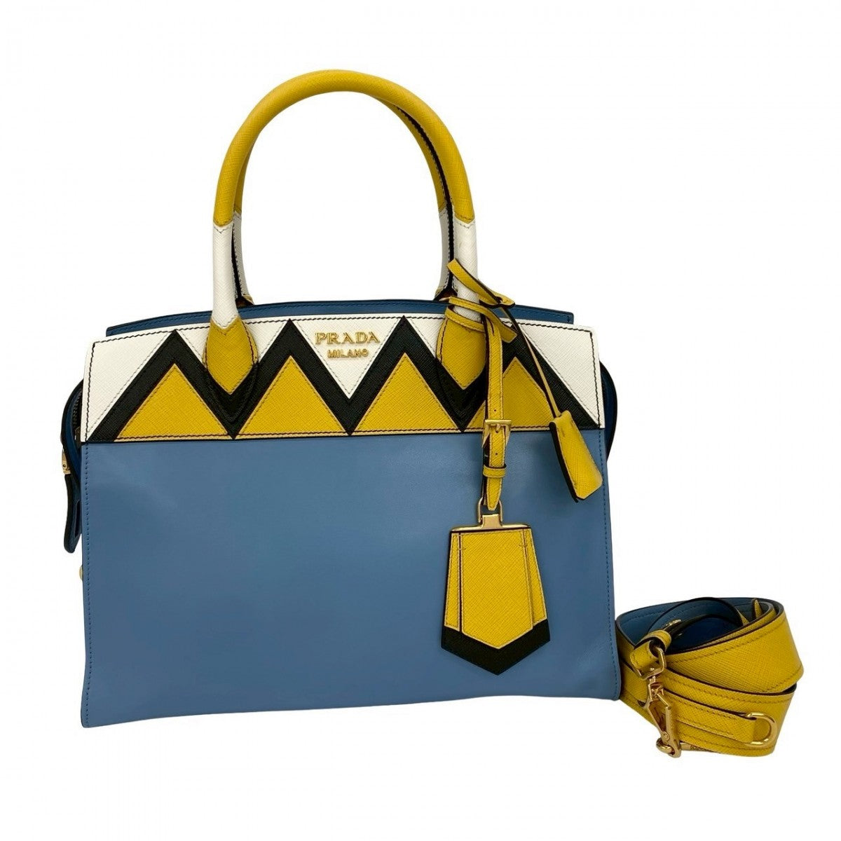 PRADA Shoulder Bag leather blue Esplanade