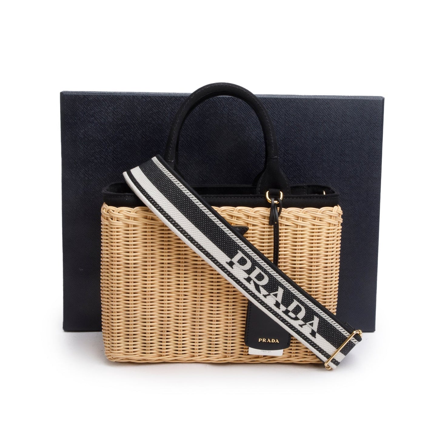 Prada 2023 Wicker/Canvas Medium Tote Naturale