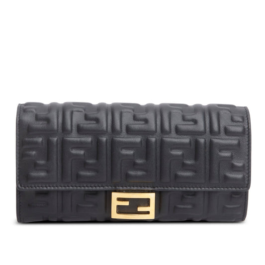 Fendi Black Nappa Mattisse FF Embossed Continental Wallet