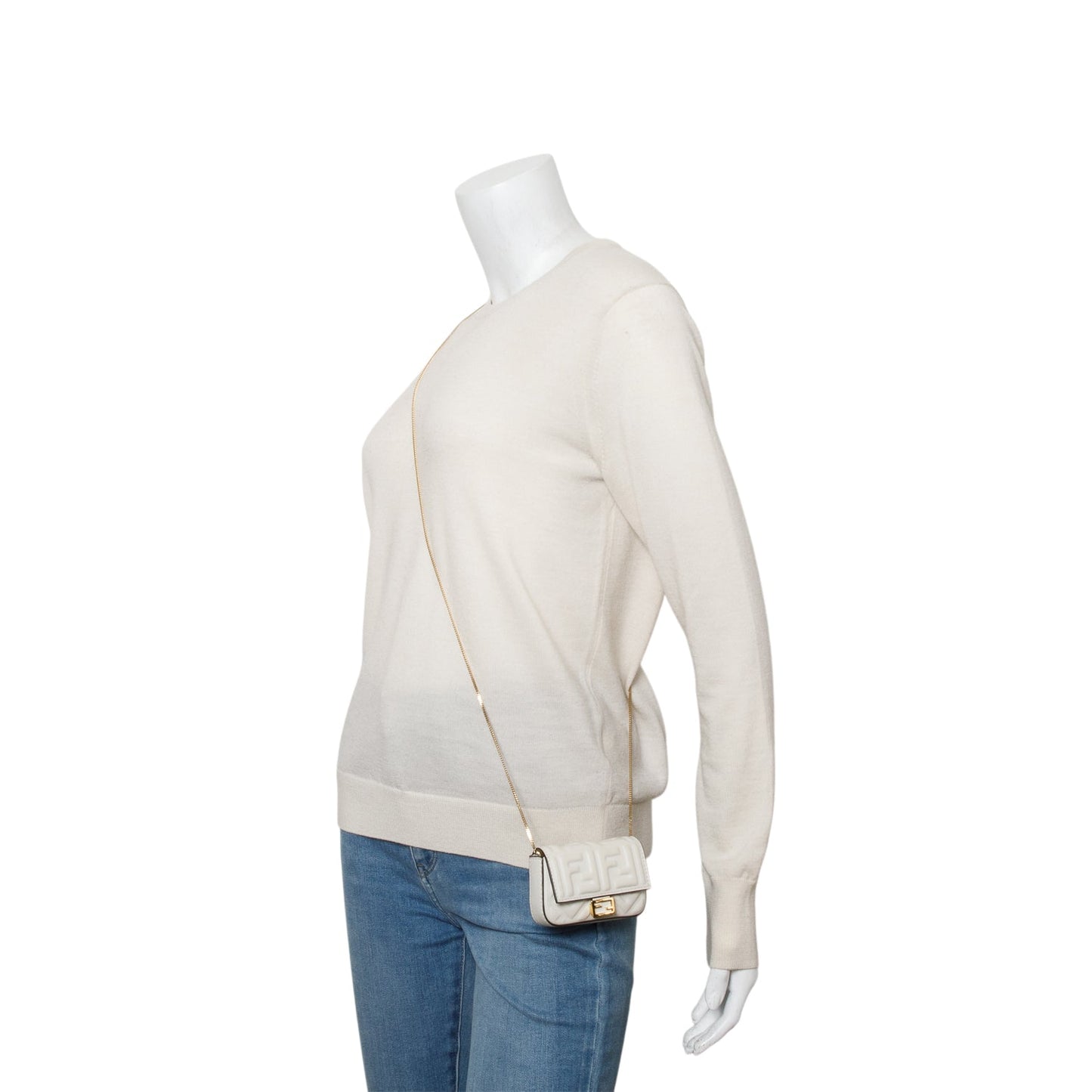 Fendi White Nappa Matisse FF Embossed Nano Baguette Charm