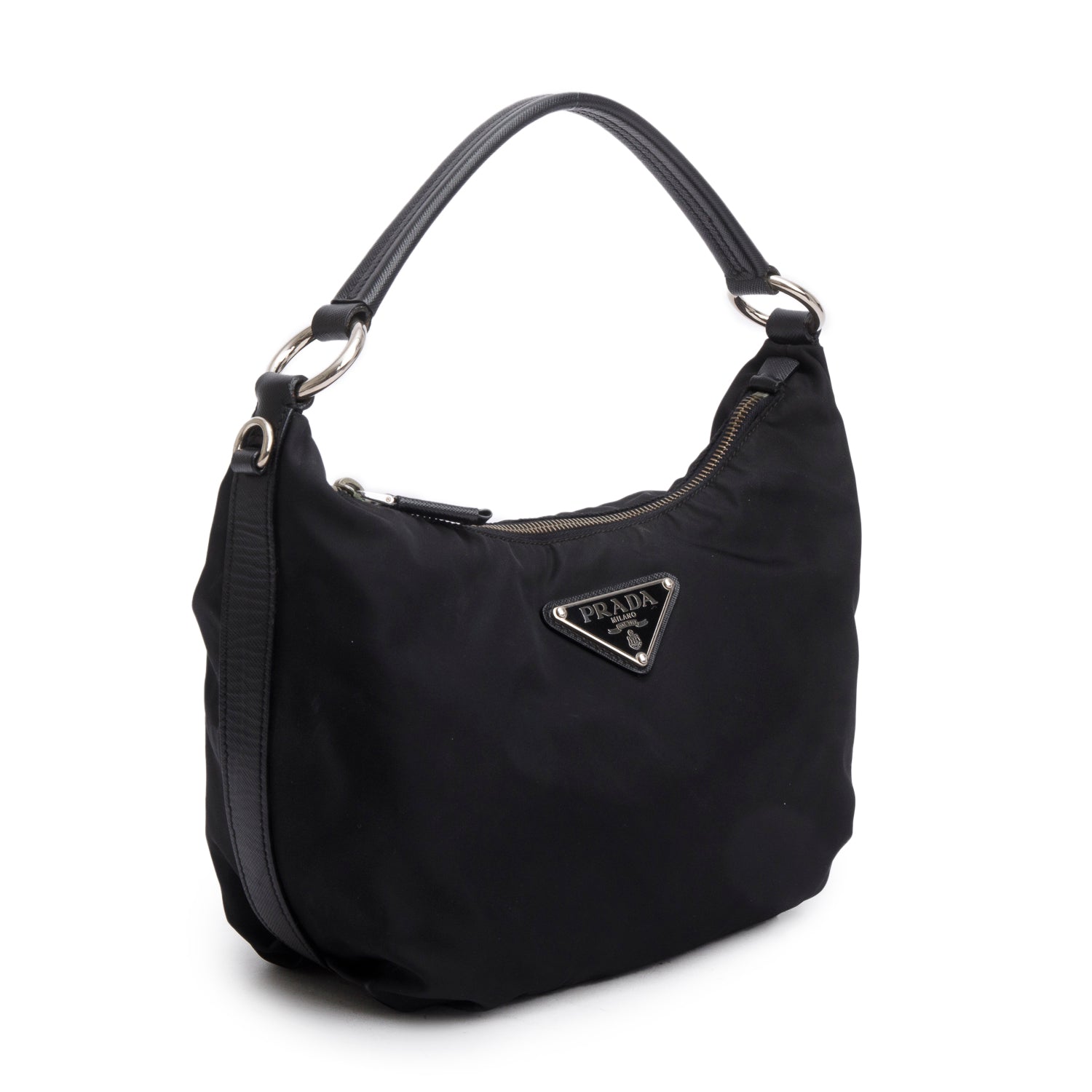 Prada Black Tessuto Nylon Saffiano Leather Shoulder Bag