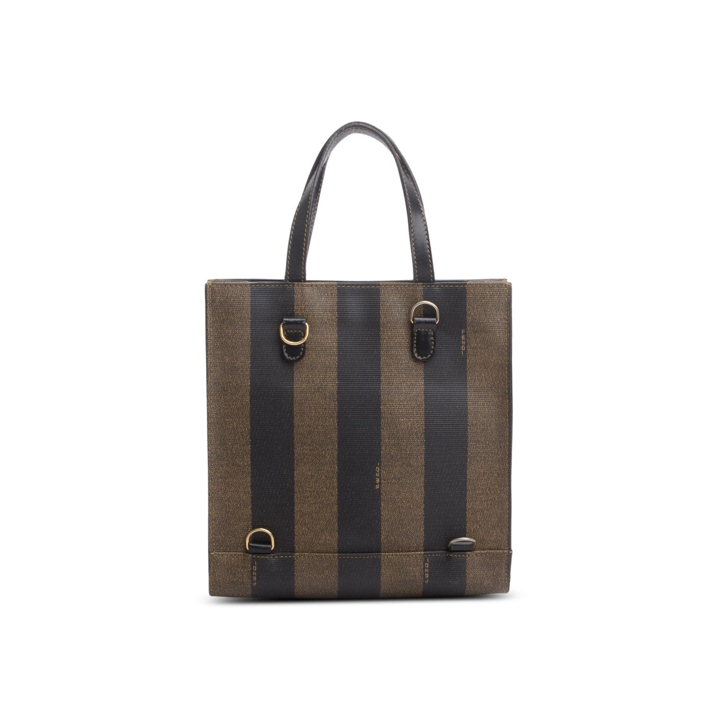 Fendi   Leather Trimmed Brown Pequin Logo Tote