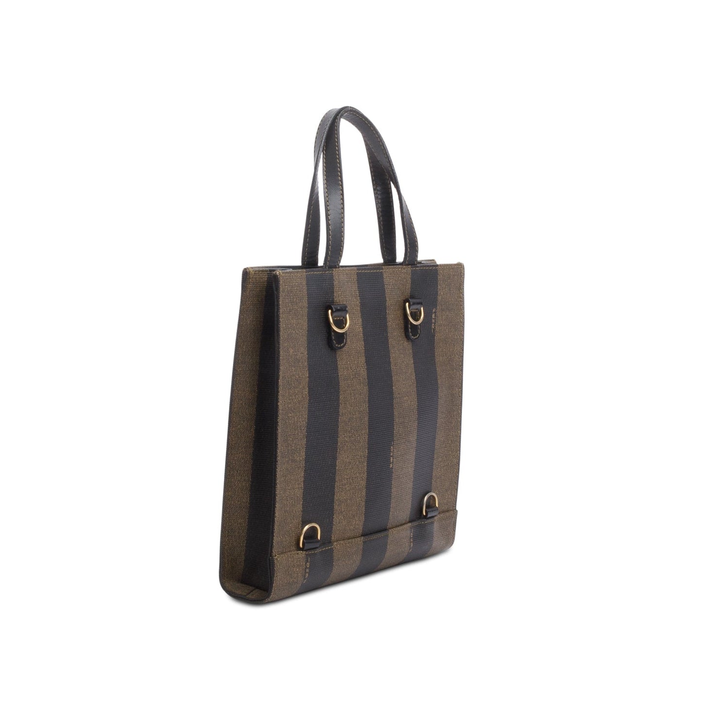 Fendi   Leather Trimmed Brown Pequin Logo Tote