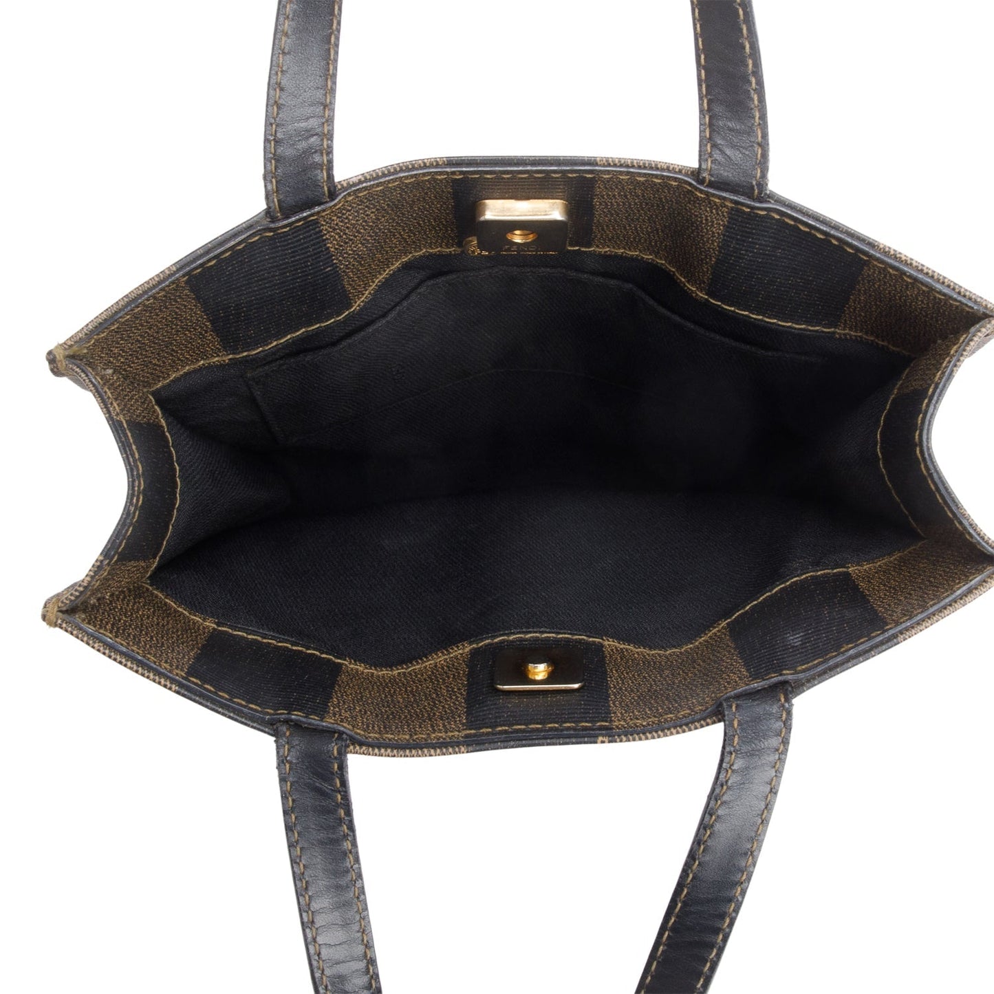 Fendi   Leather Trimmed Brown Pequin Logo Tote