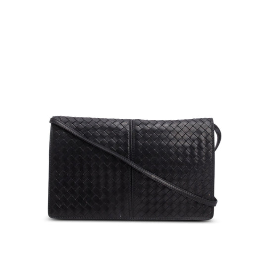 Bottega Veneta   Black Intrecciato Leather Clutch