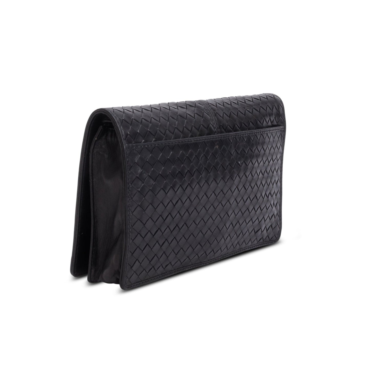 Bottega Veneta   Black Intrecciato Leather Clutch