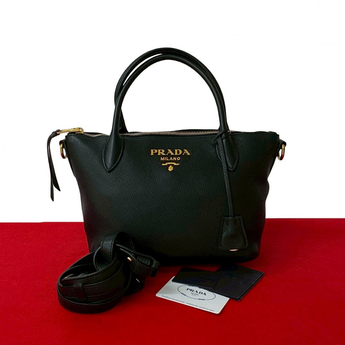 PRADA Shoulder Bag leather black