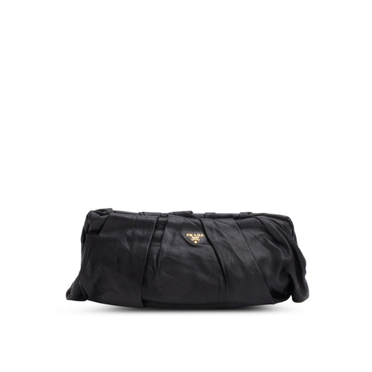 Prada Black Nappa Soft Pleated Clutch