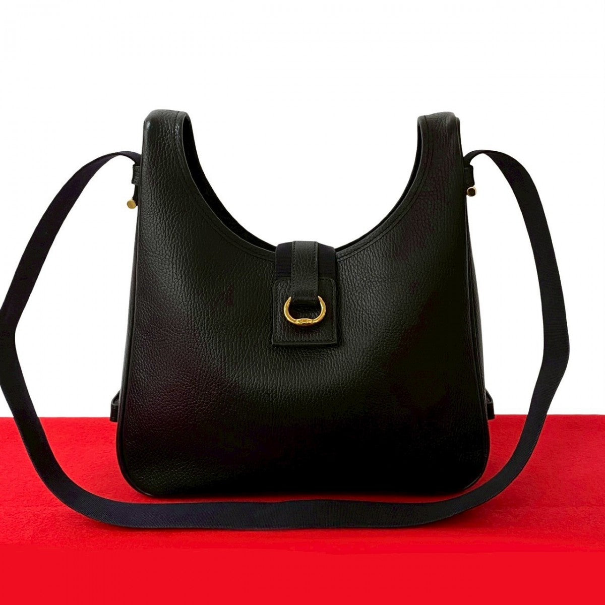 HERMES Shoulder Bag leather black Sako