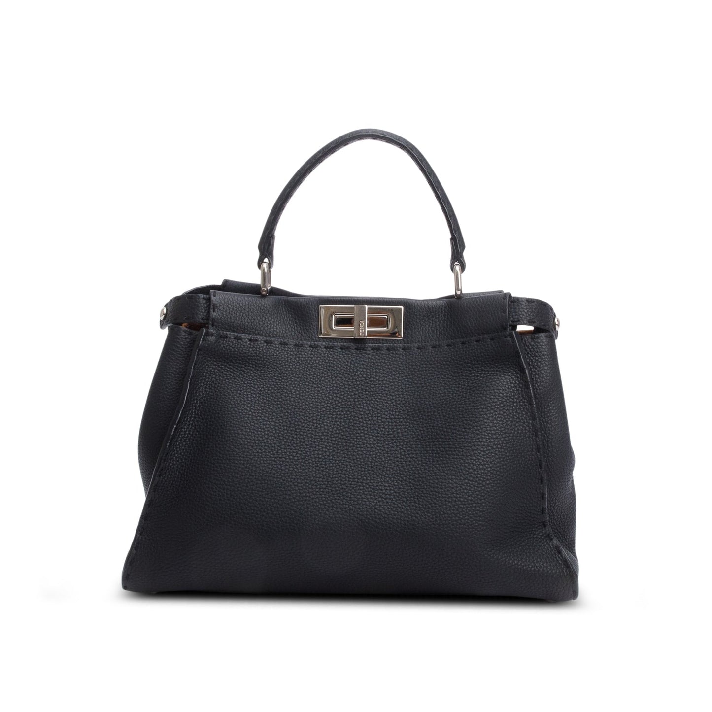 Fendi Black Cuioio Romano Selleria Medium Peekaboo Iconic Satchel