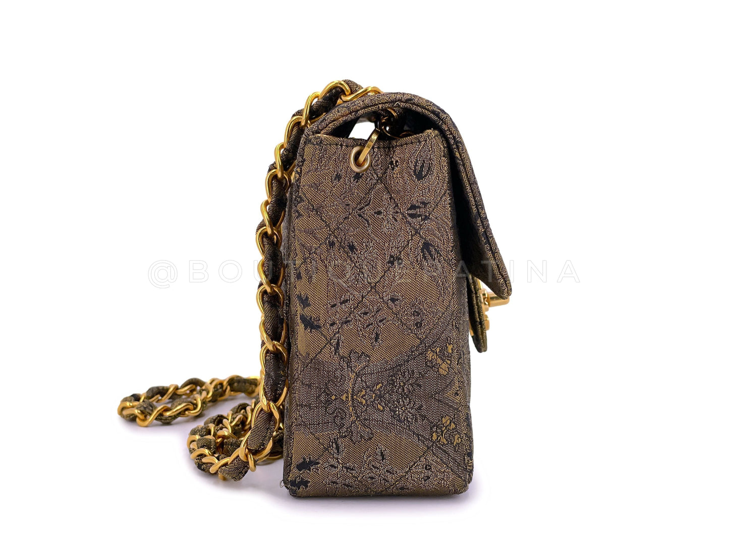 Chanel 1995 Bronze Brocade Square Mini Flap Bag 24k GHW