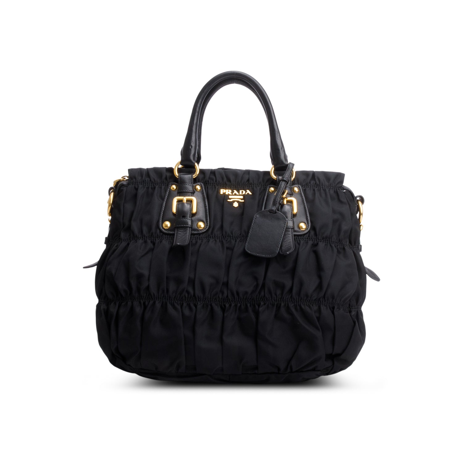 Prada Black Leather-Trimmed Tessuto Gaufre Tote