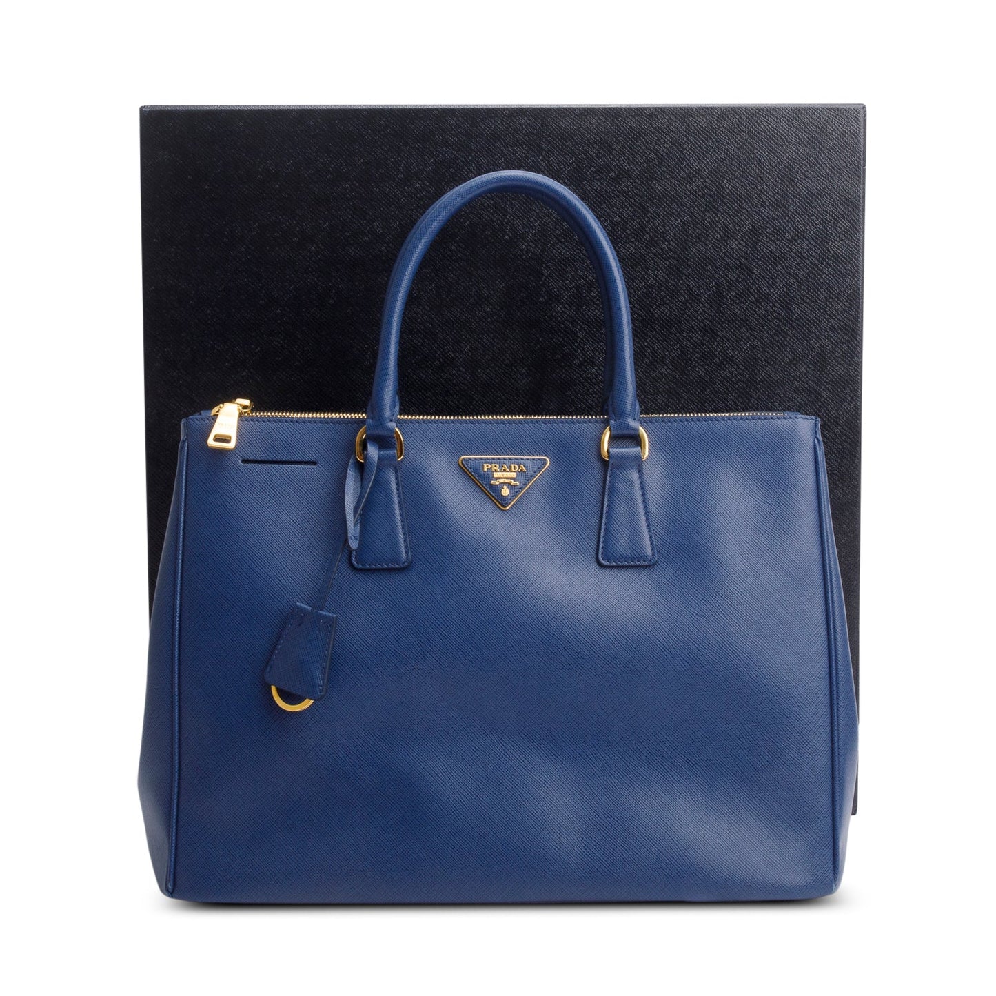 Prada Blue Saffiano Lux Large Double Zip Galleria Tote