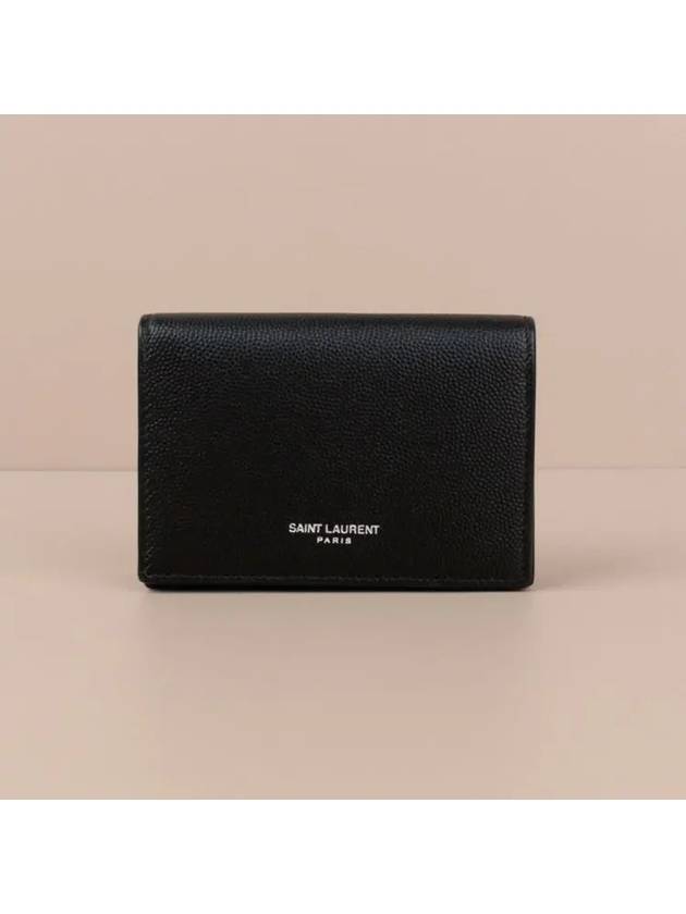 Luxury Saint Laurent Trending 2026 Business Flap in Grain De Poudre Embossed Leather Card Wallet Black