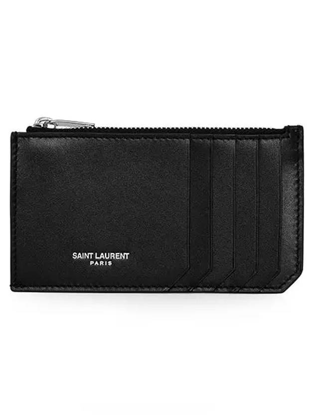 Luxury Saint Laurent Trending 2026 Lizard Pattern Embossed Fragment Zipper Card Wallet Black