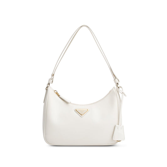 Prada 2023 White Saffiano Lux Mini Re-Edition Shoulder Bag