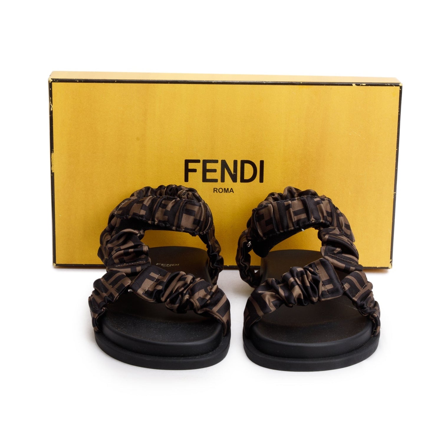 Fendi Brown FF Zucca Satin Fendi Feel Sandals, Size 40